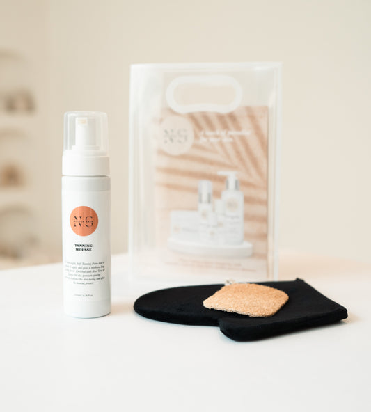 Self Tanning Mousse with Tan Mitt & Exfoliating Pad Package